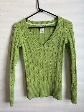 Vineyard Vines Lime Cable-Knit V-Neck Sweater - Women's